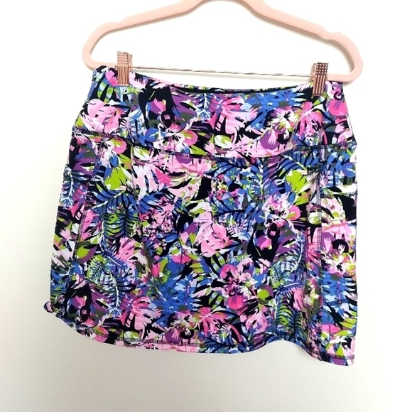 Intro Blue and Pink Tropical Floral Athletic Skort With Tummy Control Panel - Picture 2 of 8